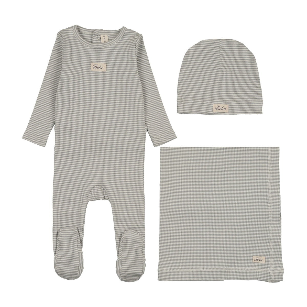 Striped Bebe Layette Set - Light Blue