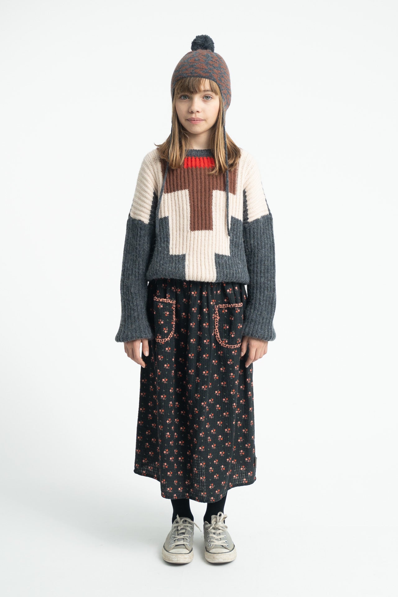 Knitted sweater (TRC2608) - Grey W/ Multicolor Geometric
