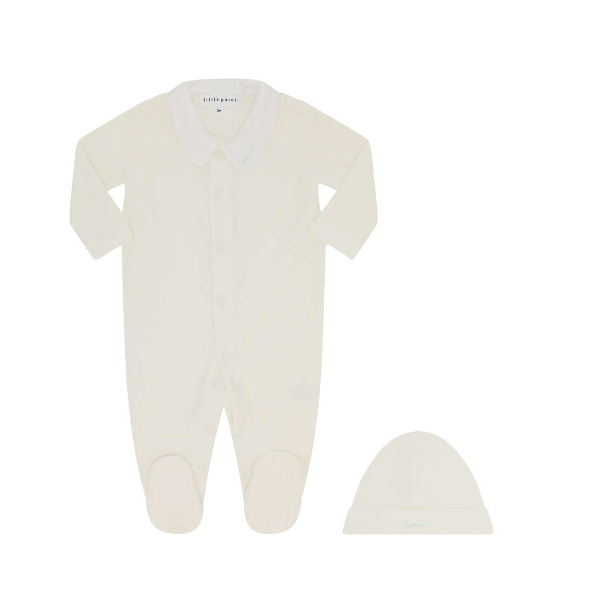 Petite Velour Footie Gift Set - Ivory/Blue