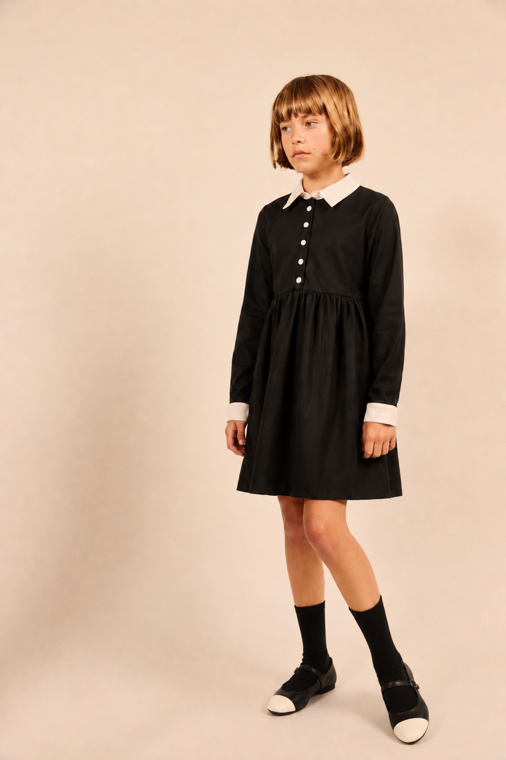White Collared Dress - Black