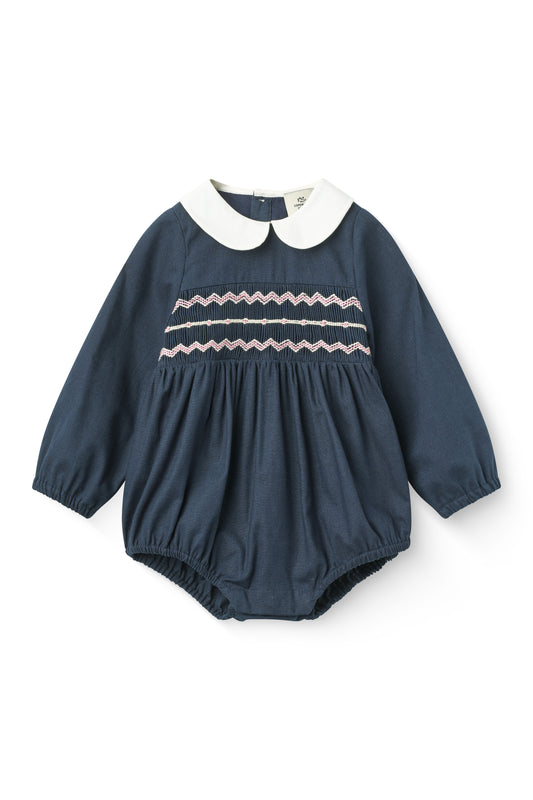 Romper W. Smock And Handmade Embroidery - Navy