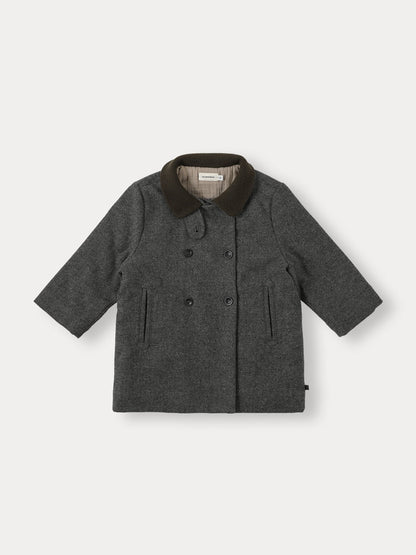 High Neck Wool Coat - Charcoal