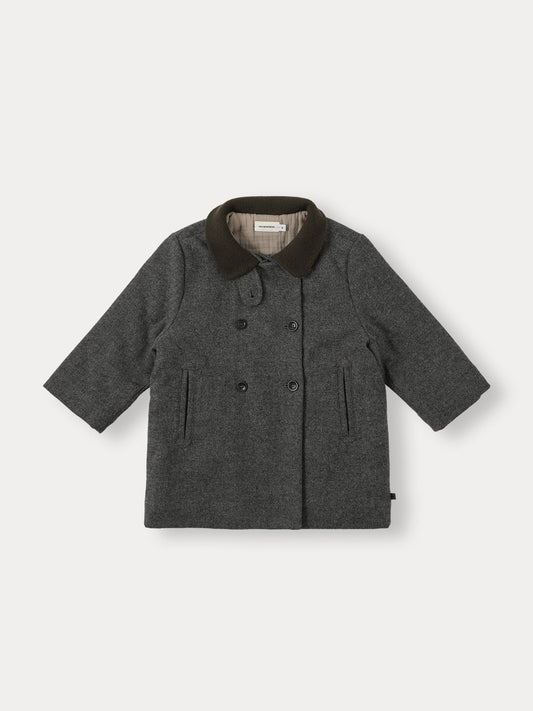 High Neck Wool Coat - Charcoal