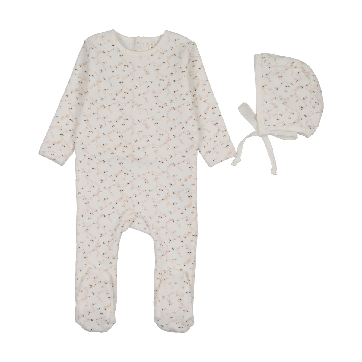 Branch Velour Footie Set - Cream/Pink