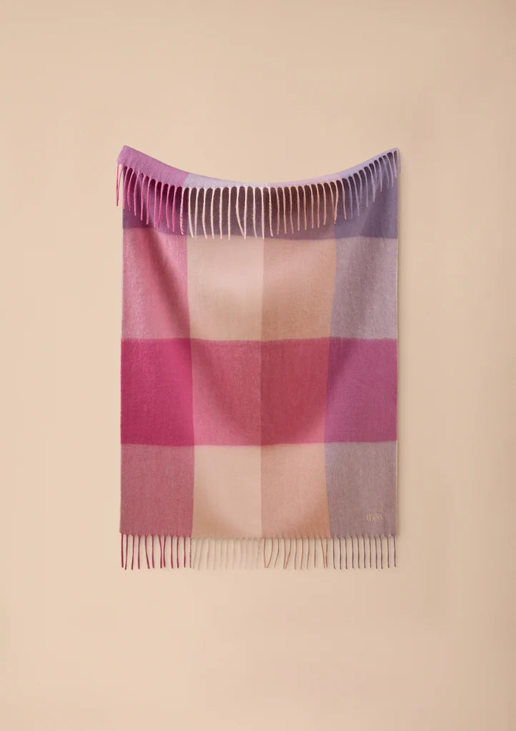 Lambswool Baby Blanket - Pink Block Check