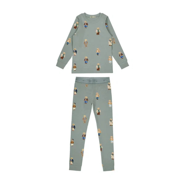 Teddy Pattern Lounge Grandpa Set - Jade