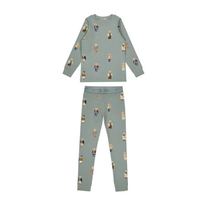 Teddy Pattern Lounge Grandpa Set - Jade