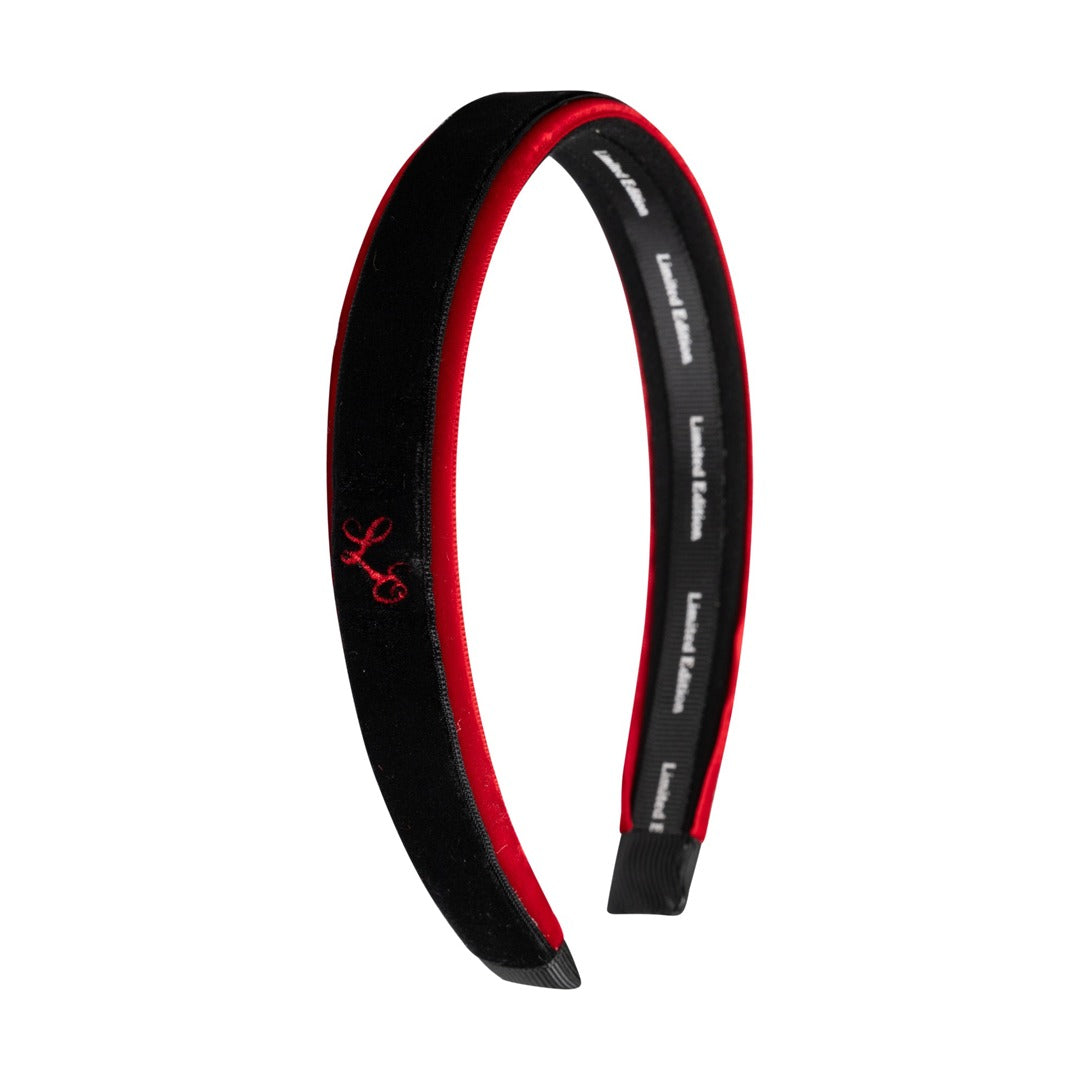 Two Tone Velvet Headband - Black and Red