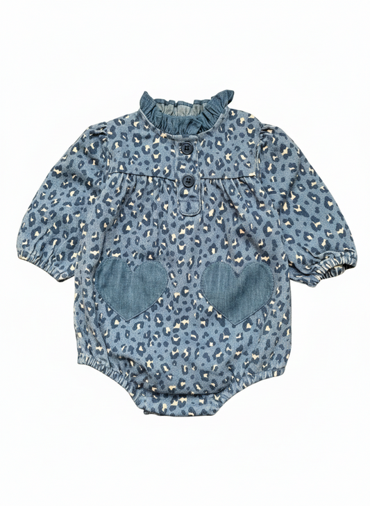 Sylvette Light Denim Leopard Overalls - Blue