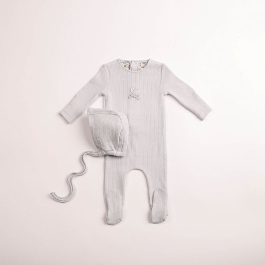 Sweet Classic Pointelle Footie And Beanie - Dusty Blue
