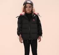 Winter Puffer Coat drawstring piping detail - Black