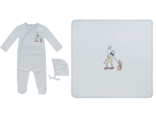 Meadow Friends Footie, Hat & Blanket Set - Blue