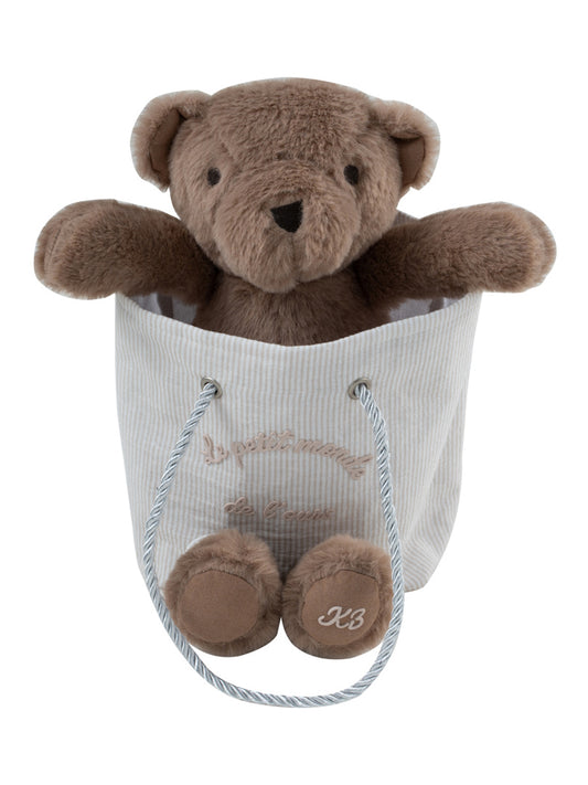 Petit Ours Teddy in Bag - Stone