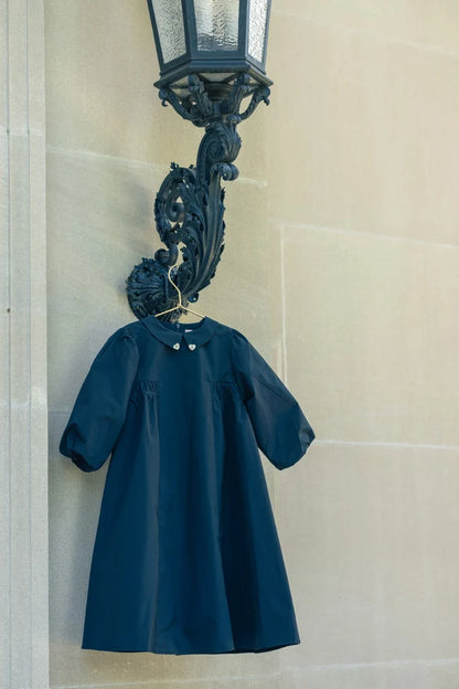 Girls Taffeta Party Dress with Collar - Black