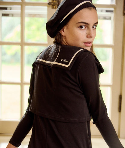 Embroidered Collar Teen Maxi Set - Black