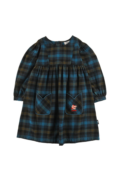 Hut Puff Sleeve Tulip Pocket Dress - Check