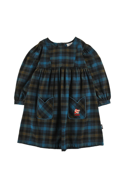Hut Puff Sleeve Tulip Pocket Dress - Check
