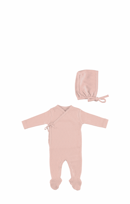 Bebe Wrap Overall With Bonnet - Blush