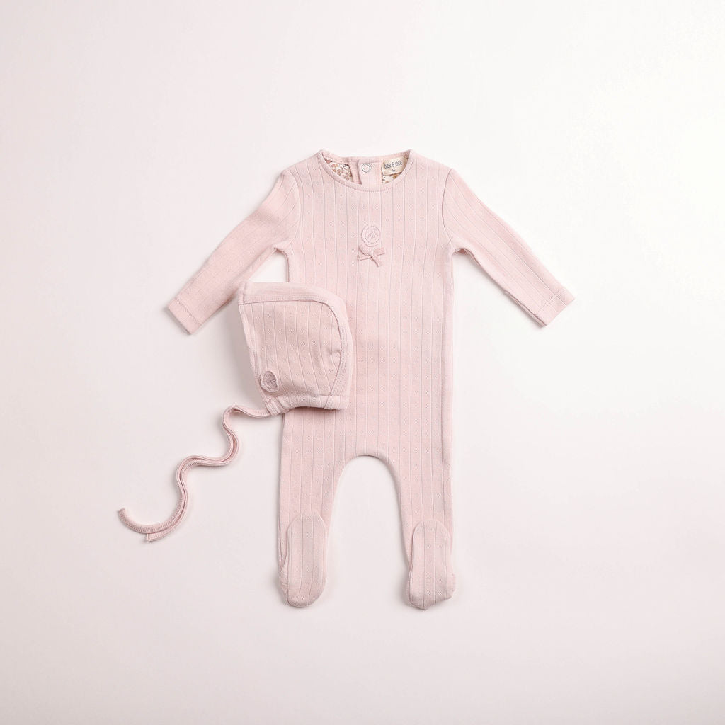 Sweet Classic Pointelle Footie And Beanie - Hushed Pink