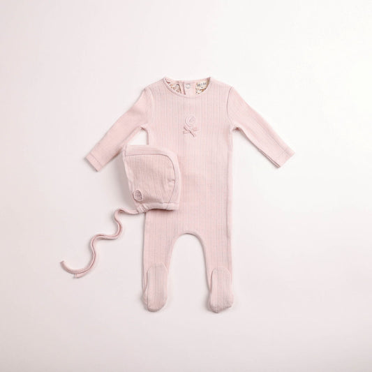 Sweet Classic Pointelle Footie And Beanie - Hushed Pink