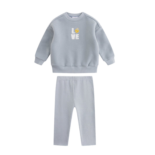 Love Patchwork Sweat Set - Blue