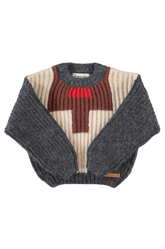 Knitted sweater (TRC2608) - Grey W/ Multicolor Geometric