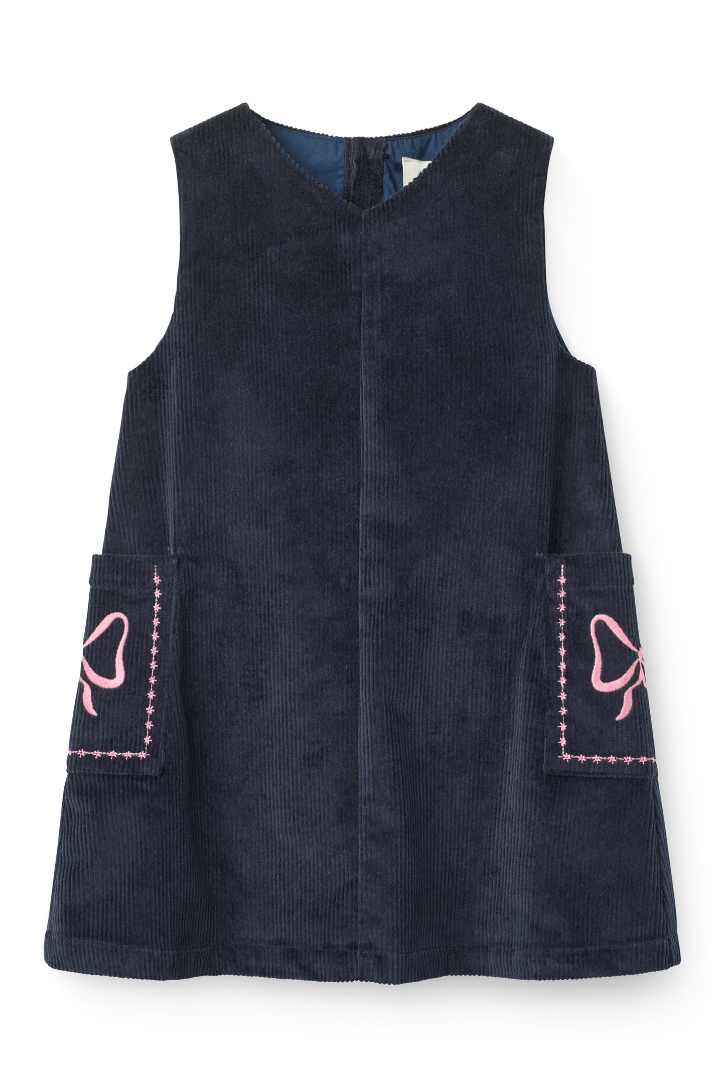 Corduroy Embroidered Dress - Navy