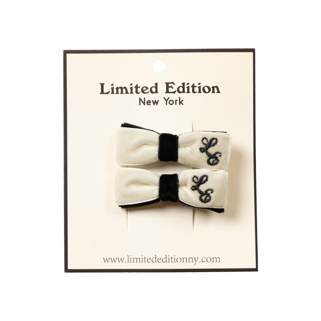 Two Tone Velvet Bow clip 2 Pack - Ivory and Black