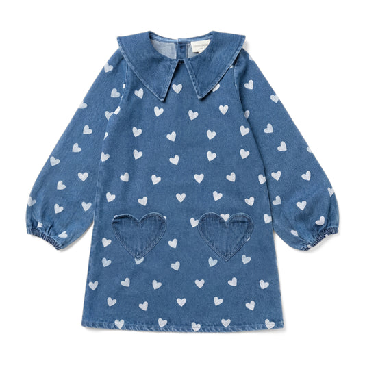 Odile Long Denim Heart Dress - Blue