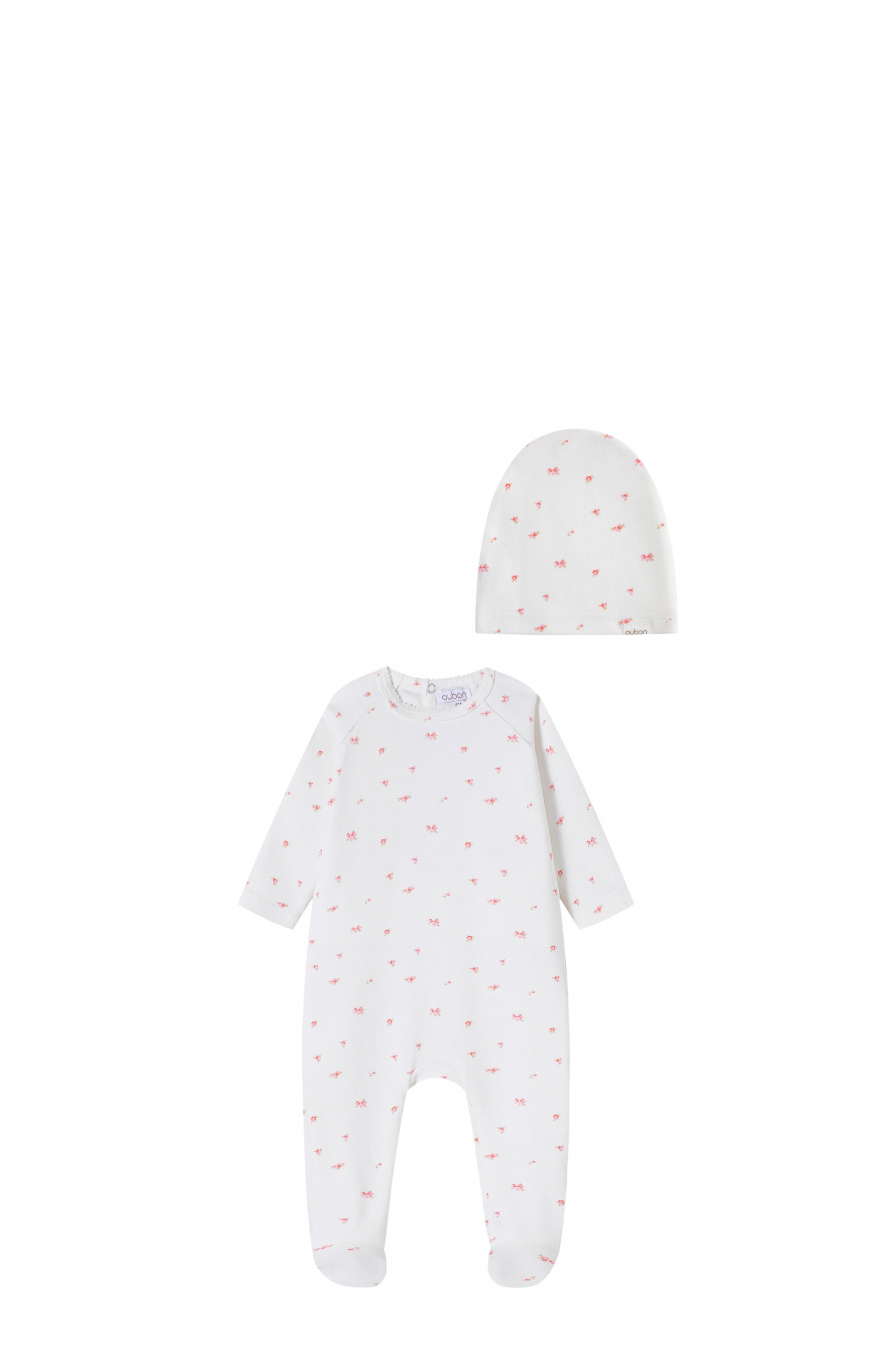 Red And Pink Floral Footie/Hat - Pink