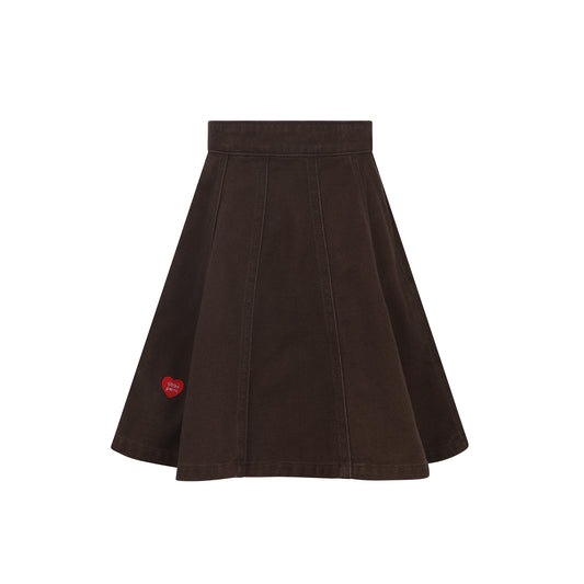 Heart Denim Skirt - Brown Denim