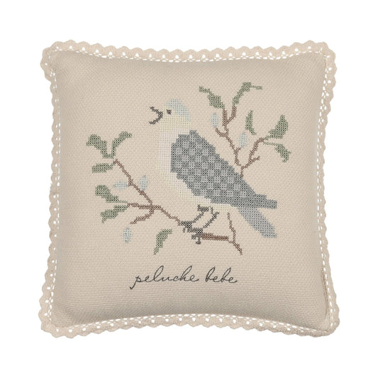 Cross Stitch Knit Pillow - Stone/Blue