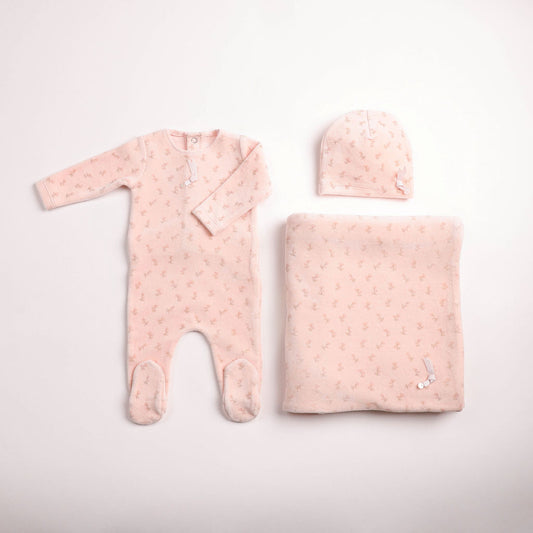 Blossoms Print Velour 3pc Set - Pearly Pink