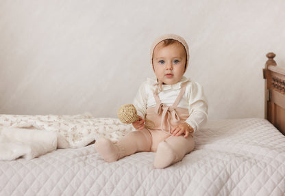 Knit Tied Suspender Overalls - Rose