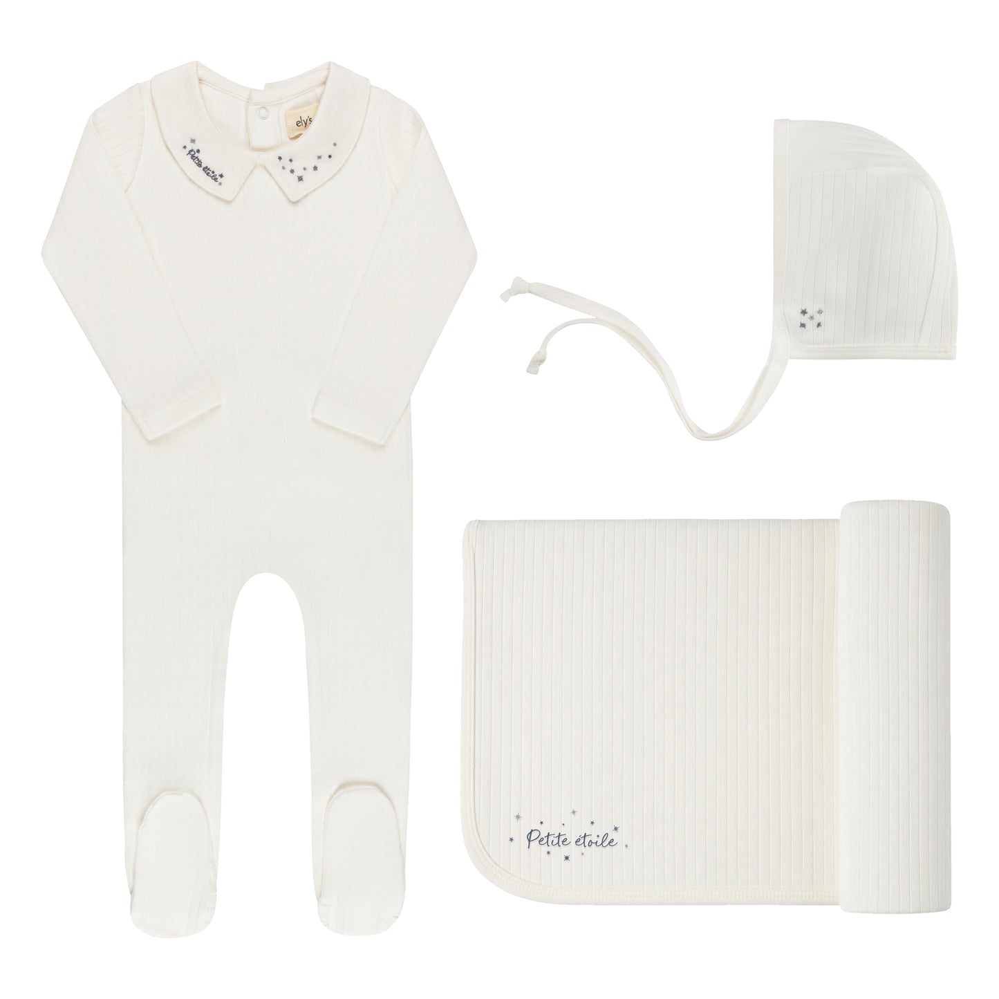 Floral Star Embroidered Take Me Home Set - Ivory Blue