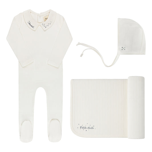 Floral Star Embroidered Take Me Home Set - Ivory Blue