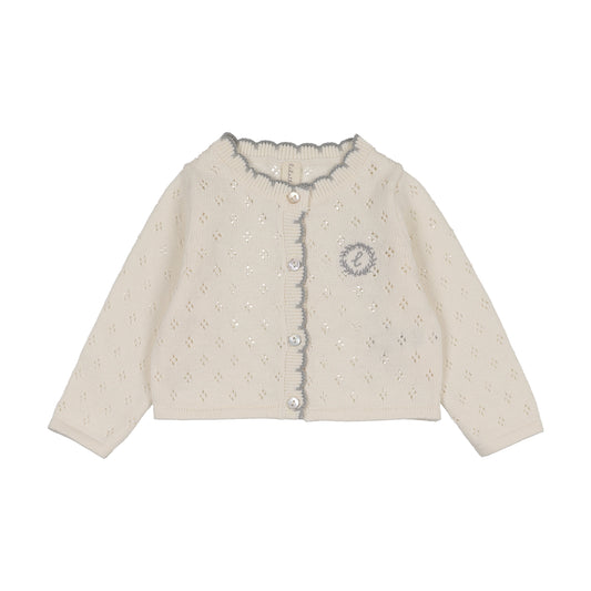 Diamond Pointelle Cardigan - Cream/Blue