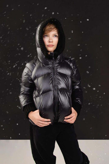 Knit Hood Puffer — Black