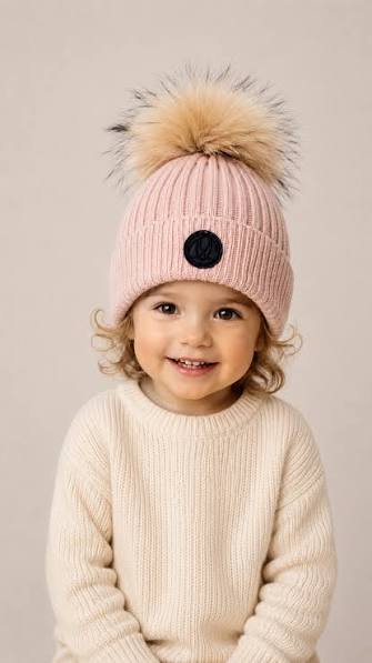 Fox Fur Pom Pom Hat — Pale Pink
