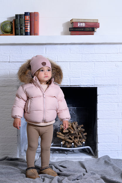 Baby Jacket with Furry Patch - Stone