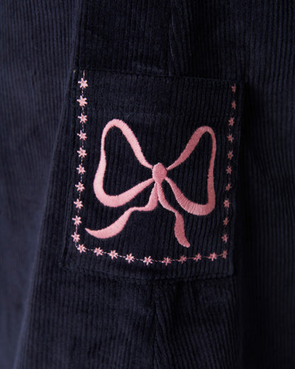 Corduroy Embroidered Dress - Navy