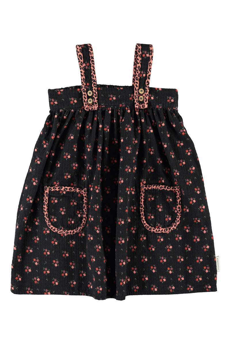 Short Dress W/ Straps - Black/Flowers