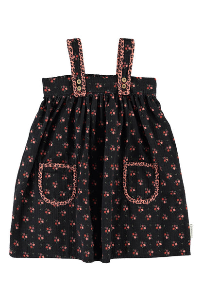 Short Dress W/ Straps - Black/Flowers