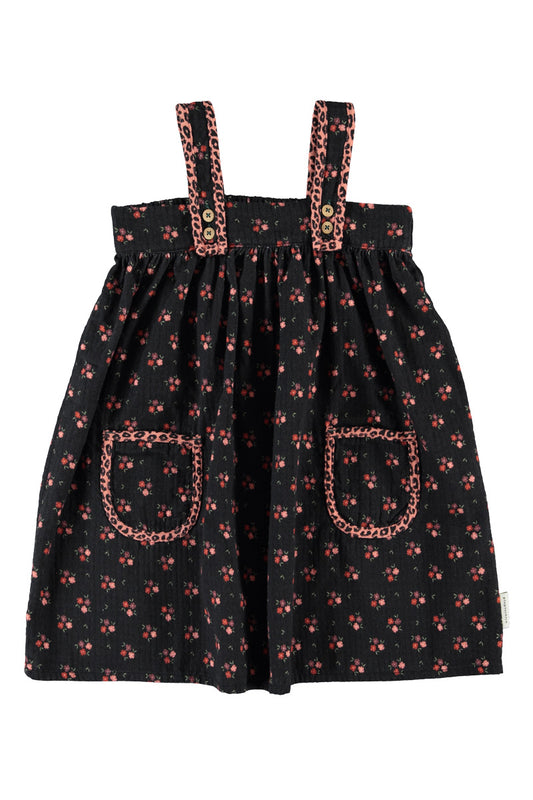 Short Dress W/ Straps - Black/Flowers