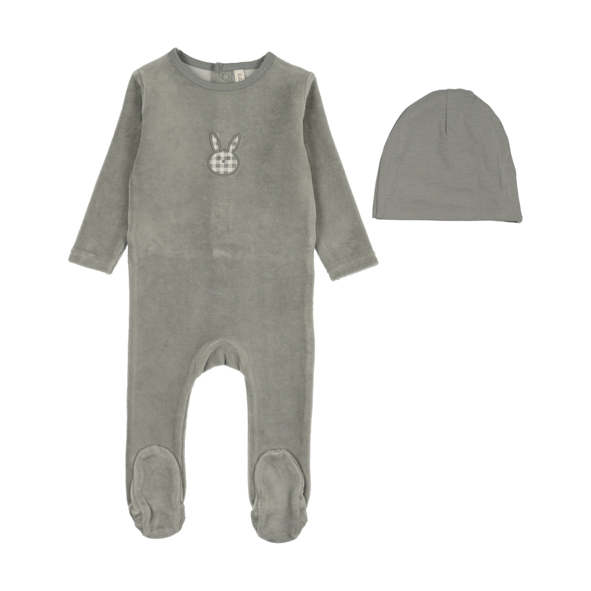 Velour Gingham Bunny Footie - Pale Blue