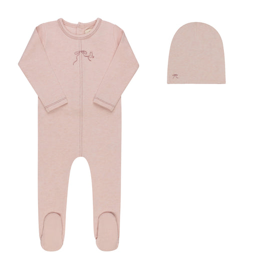 Bird Seam Footie And Beanie - Pink
