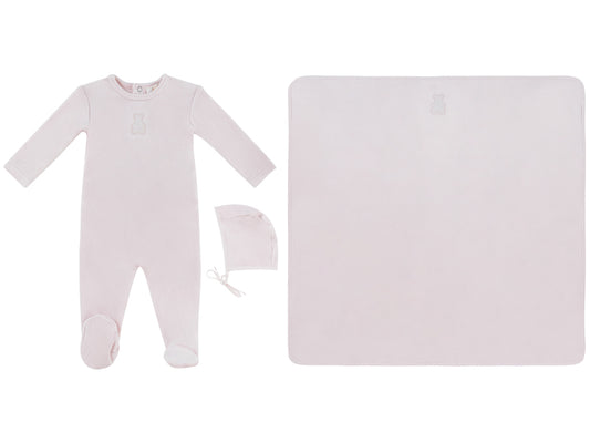Bebe Pointelle Footie, Hat & Blanket Set - Pink