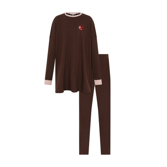 Chestnut Locket Teen Pajamas - Brown/Pink