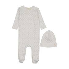 Velour Side Snap Footie + Beanie - White