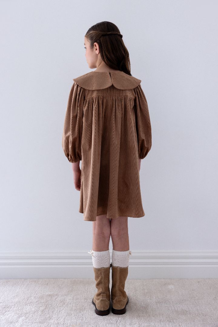 Scattered Applique Cord Dress - Caramel